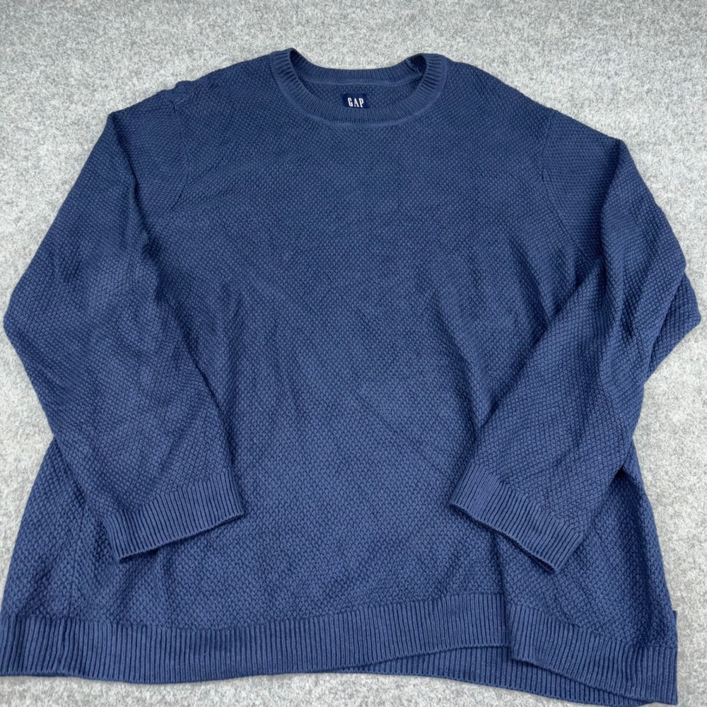Gap Sweater Mens XXL Blue Waffle Knit Cotton Blend Long Sleeve Pullover Crewneck
